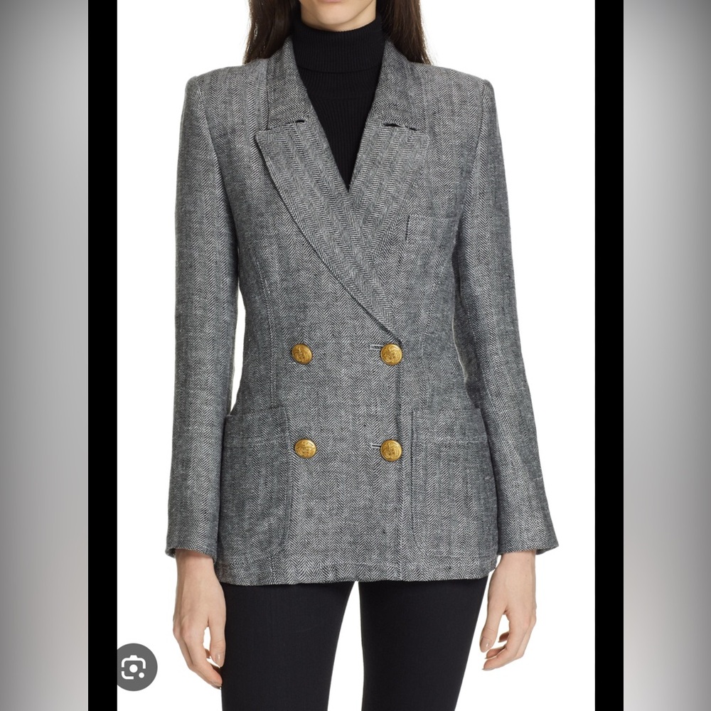 Smythe Linen Blend Herringbone Double Breasted Blazer